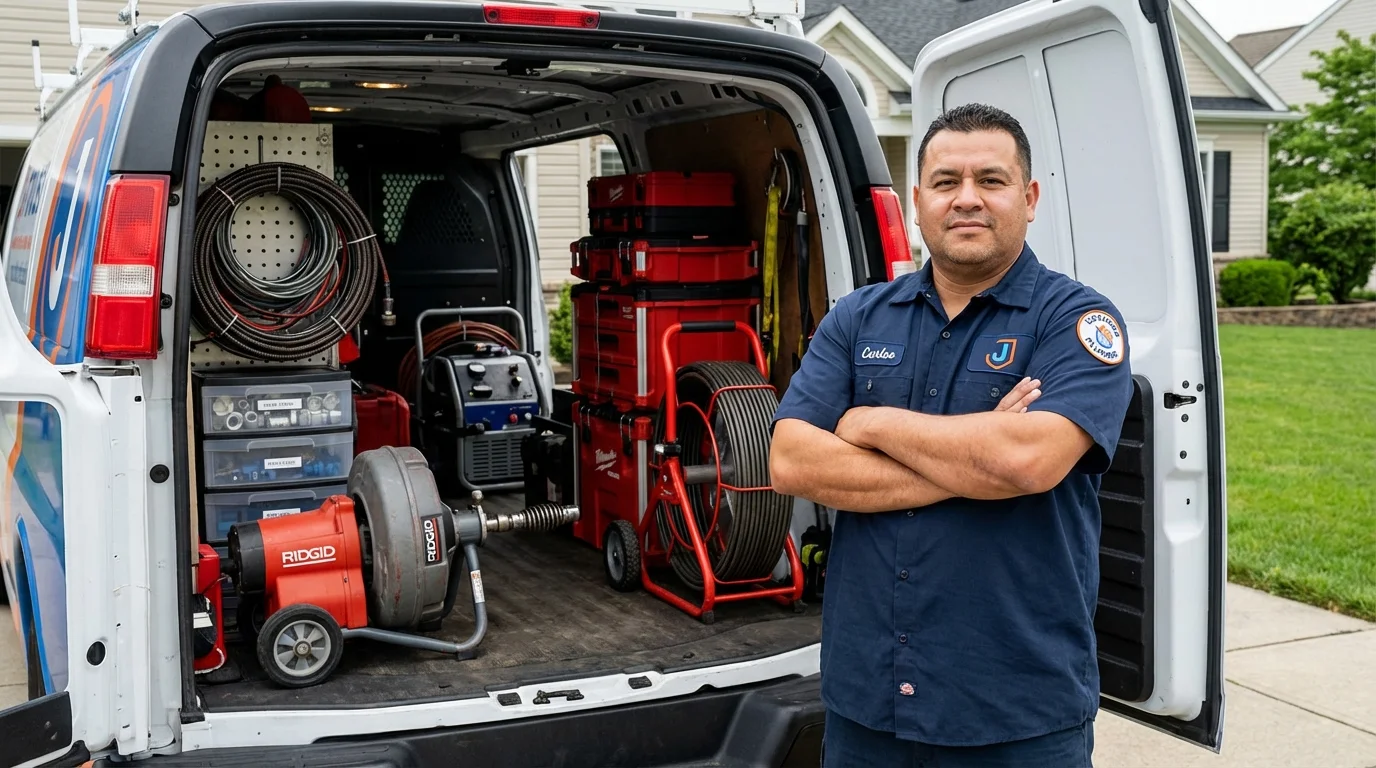 Professional drain cleaning equipment and Johns Plumbing LLC plumber in Hewlett