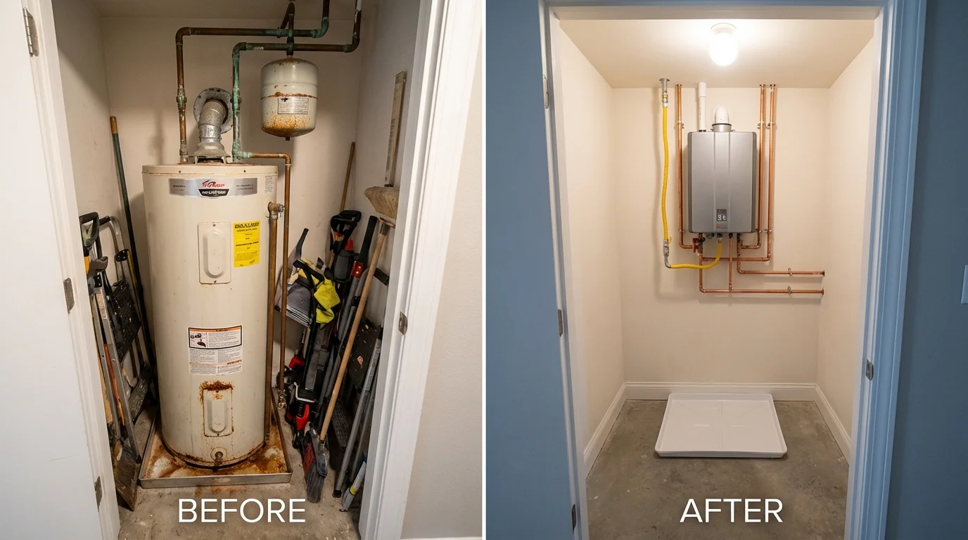 Tank water heater versus wall-mounted tankless unit comparison for Hewlett, NY homeowners